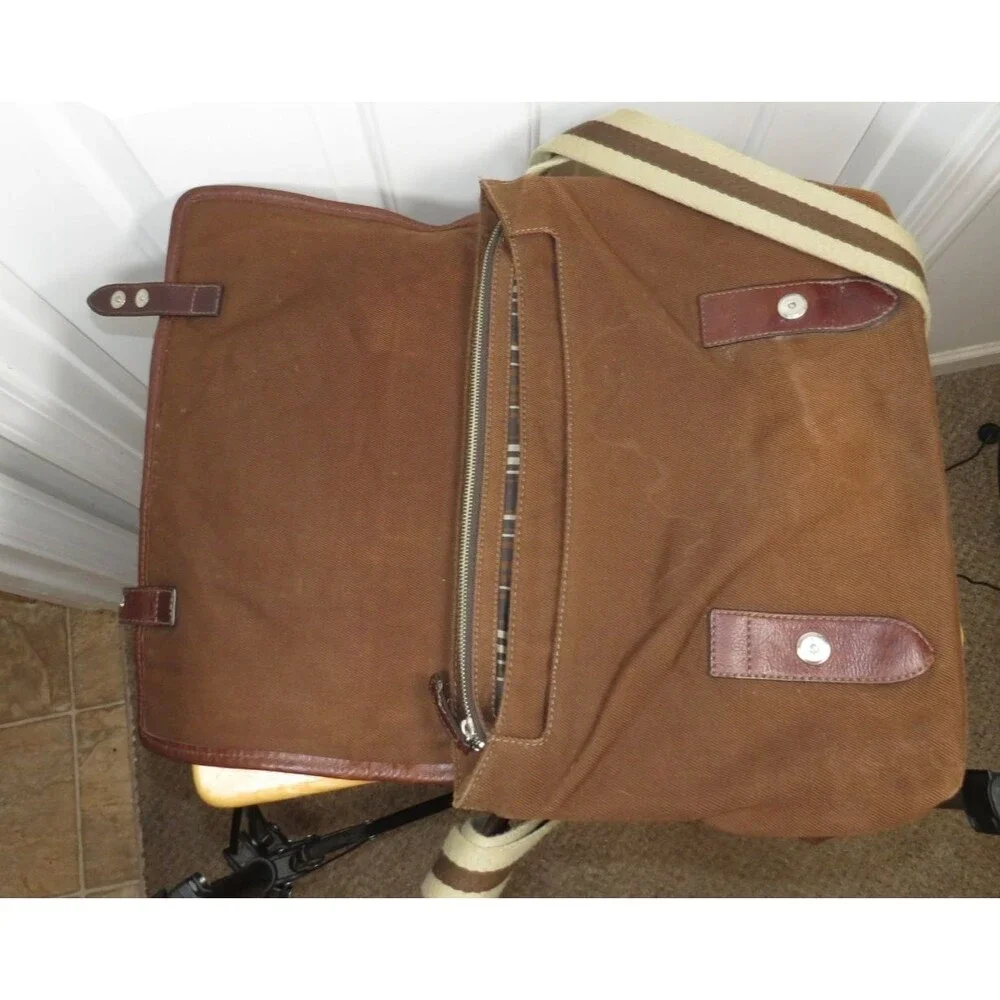VTG Banana Republic Messenger Bag Canvas Brown Striped Strap & Lining Travel Y2K